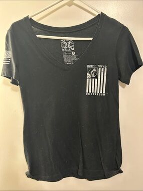Women's Black V‑Neck Graphic Tee - Don't Tread On Freedom